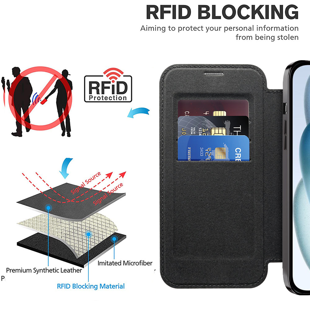 Funda MagSafe para Apple iPhone 15, Techsuit, SmartMag Book, Negra