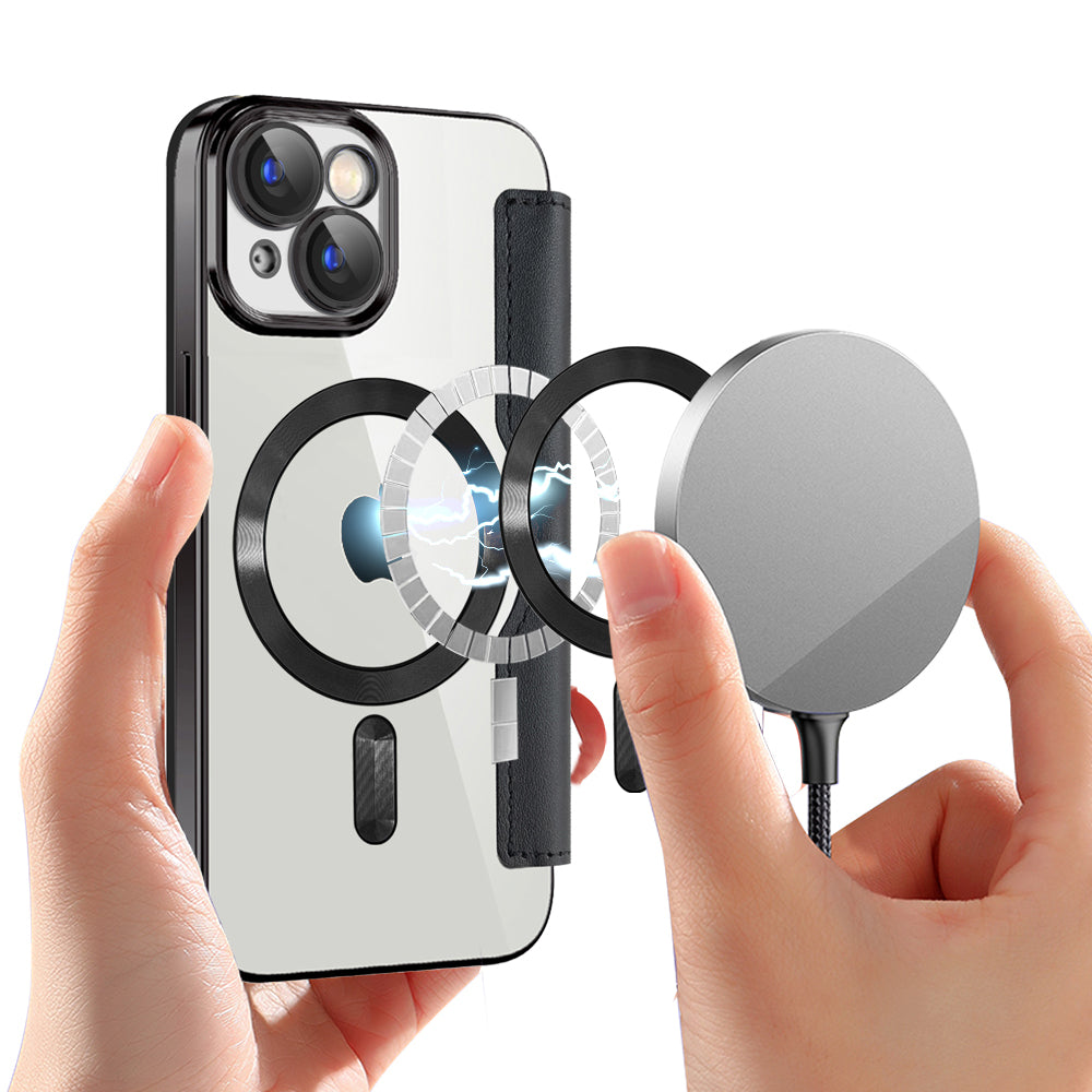 Funda MagSafe para Apple iPhone 15, Techsuit, SmartMag Book, Negra
