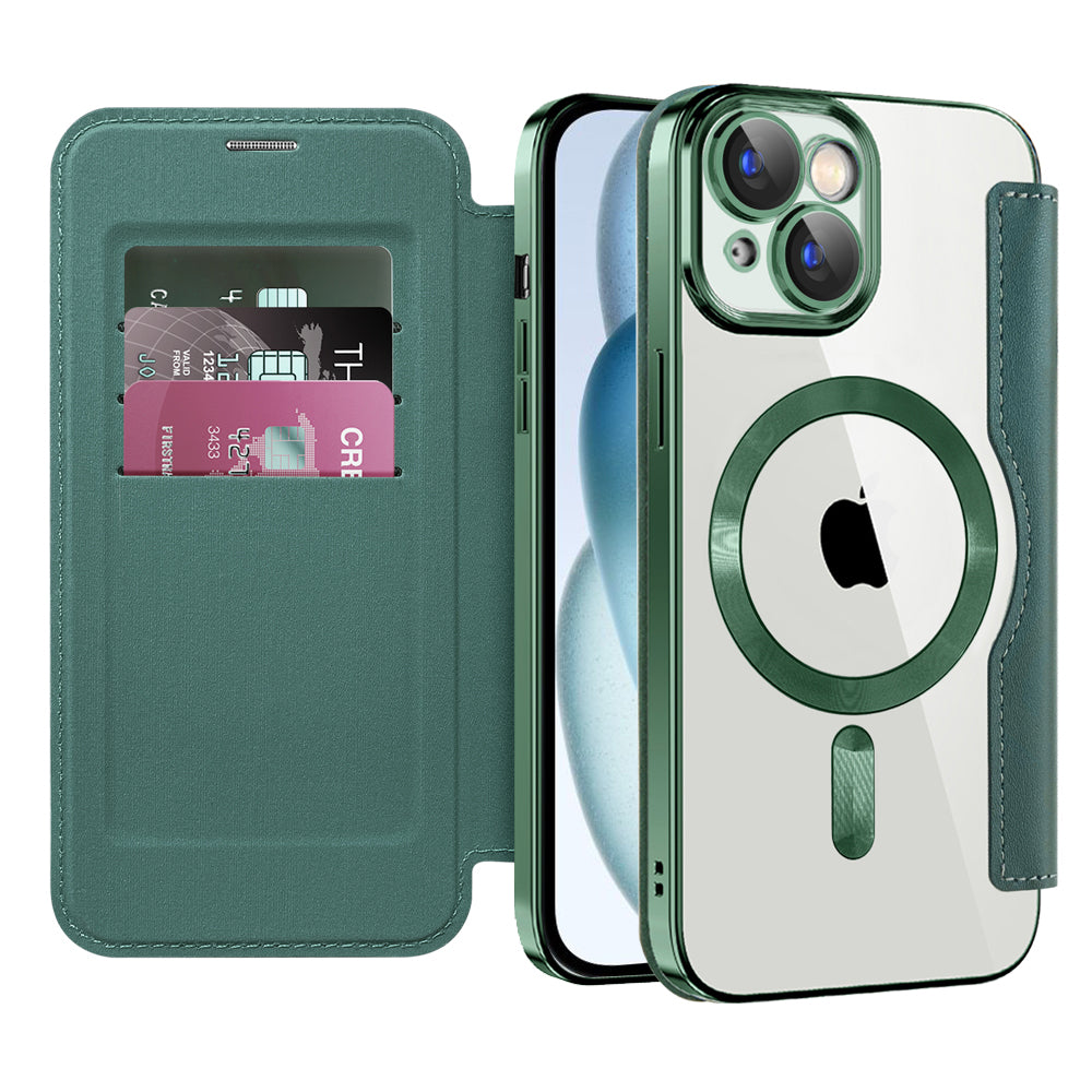 Funda MagSafe para Apple iPhone 15, Techsuit, SmartMag Book, Verde
