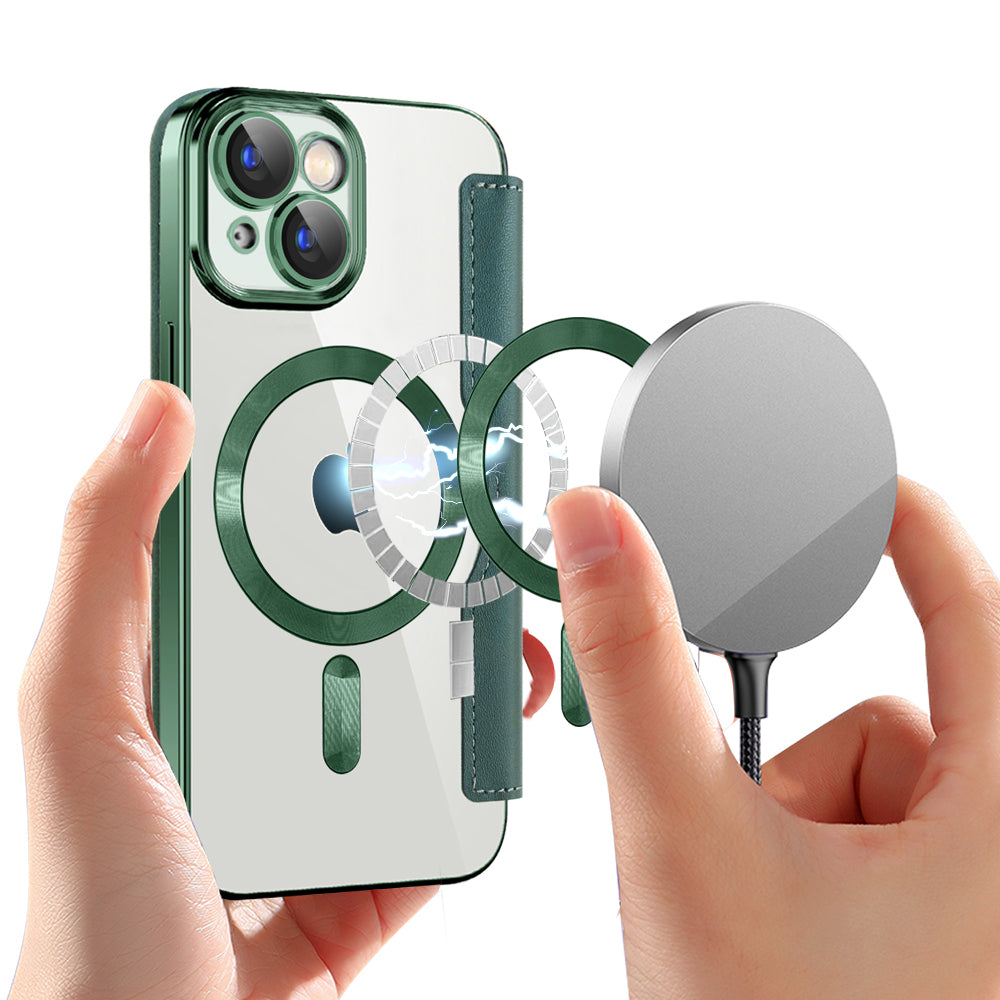 Funda MagSafe para Apple iPhone 15, Techsuit, SmartMag Book, Verde