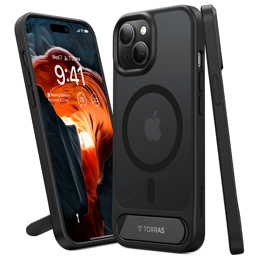 Funda MagSafe para Apple iPhone 15, Torras, Pstand, Negra