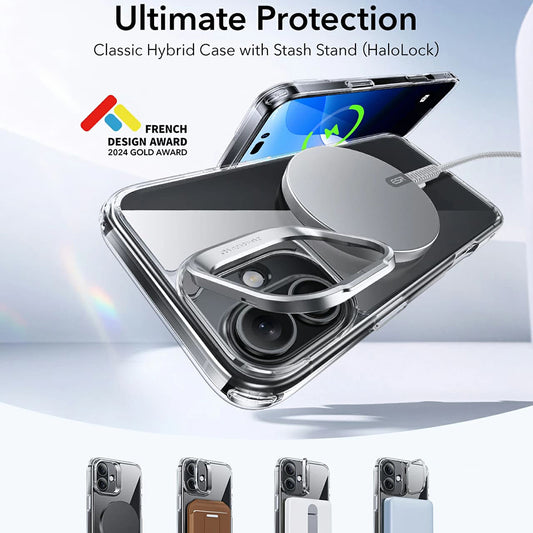 MagSafe Case for Apple iPhone 16, ESR, Classic Hybrid Kickstand, Satin Black