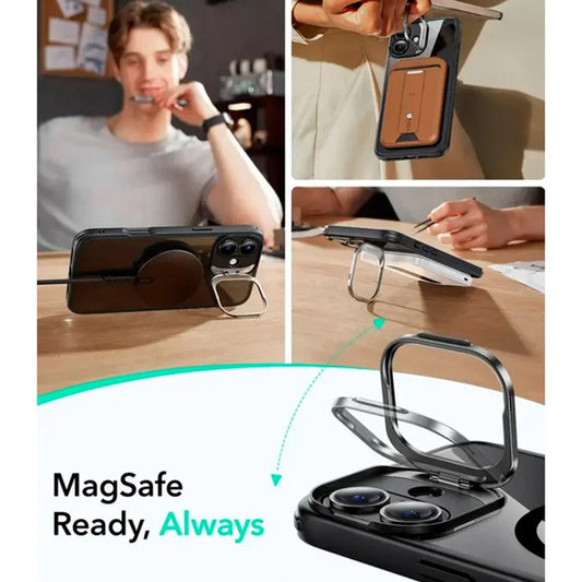 Funda MagSafe para Apple iPhone 16, ESR, Classic Hybrid Kickstand Slide, Negra Transparente