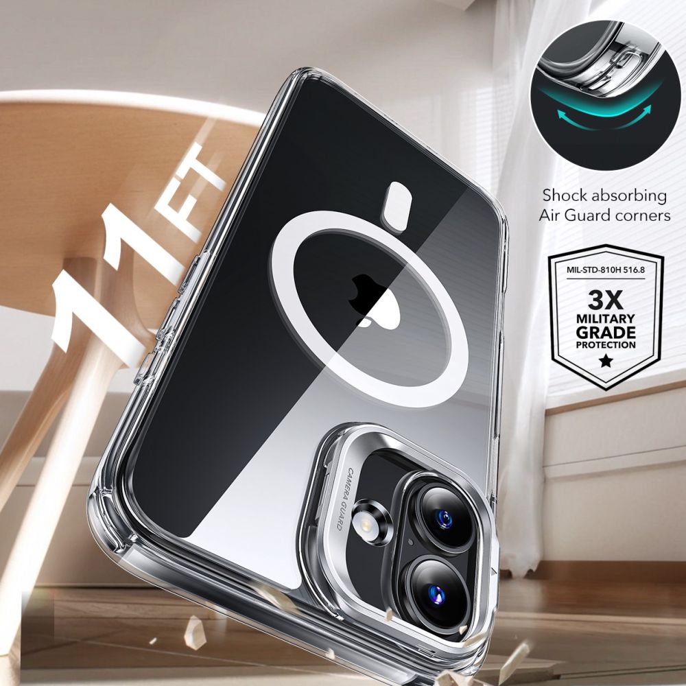 Funda MagSafe para Apple iPhone 16, ESR, Classic Hybrid Kickstand con Protector de Pantalla, Transparente