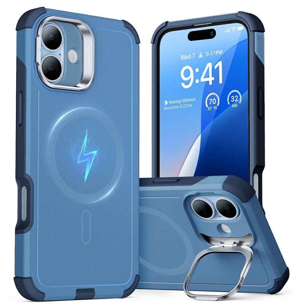 Funda MagSafe para Apple iPhone 16, ESR, Cyber Armor Kickstand, Azul