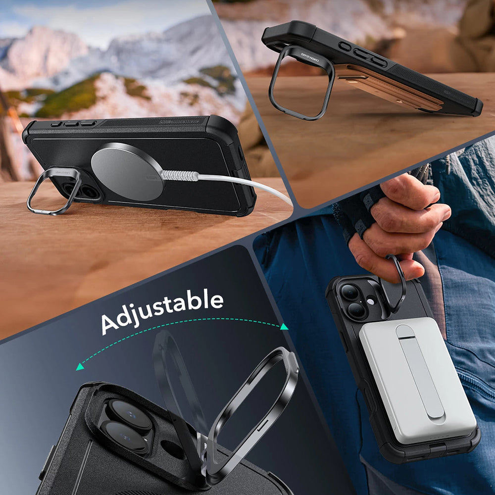 Funda MagSafe para Apple iPhone 16, ESR, Cyber Armor Kickstand, Negra
