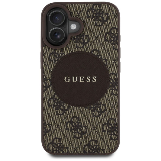 Funda MagSafe para Apple iPhone 16, Guess, 4G Circle Classic Logo, Marrón