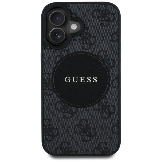 Funda MagSafe para Apple iPhone 16, Guess, 4G Circle Classic Logo, Negra