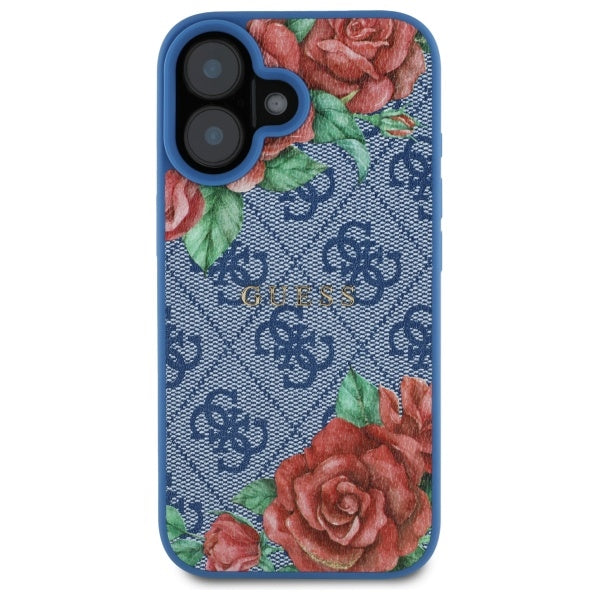 Funda MagSafe para Apple iPhone 16, Guess, 4G Flowers Print, Azul