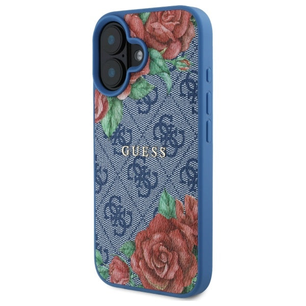 Funda MagSafe para Apple iPhone 16, Guess, 4G Flowers Print, Azul