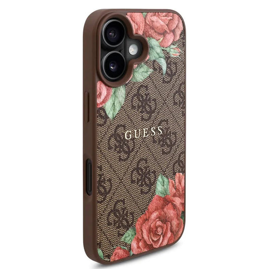 Funda MagSafe para Apple iPhone 16, Guess, 4G Flowers Print, Marrón