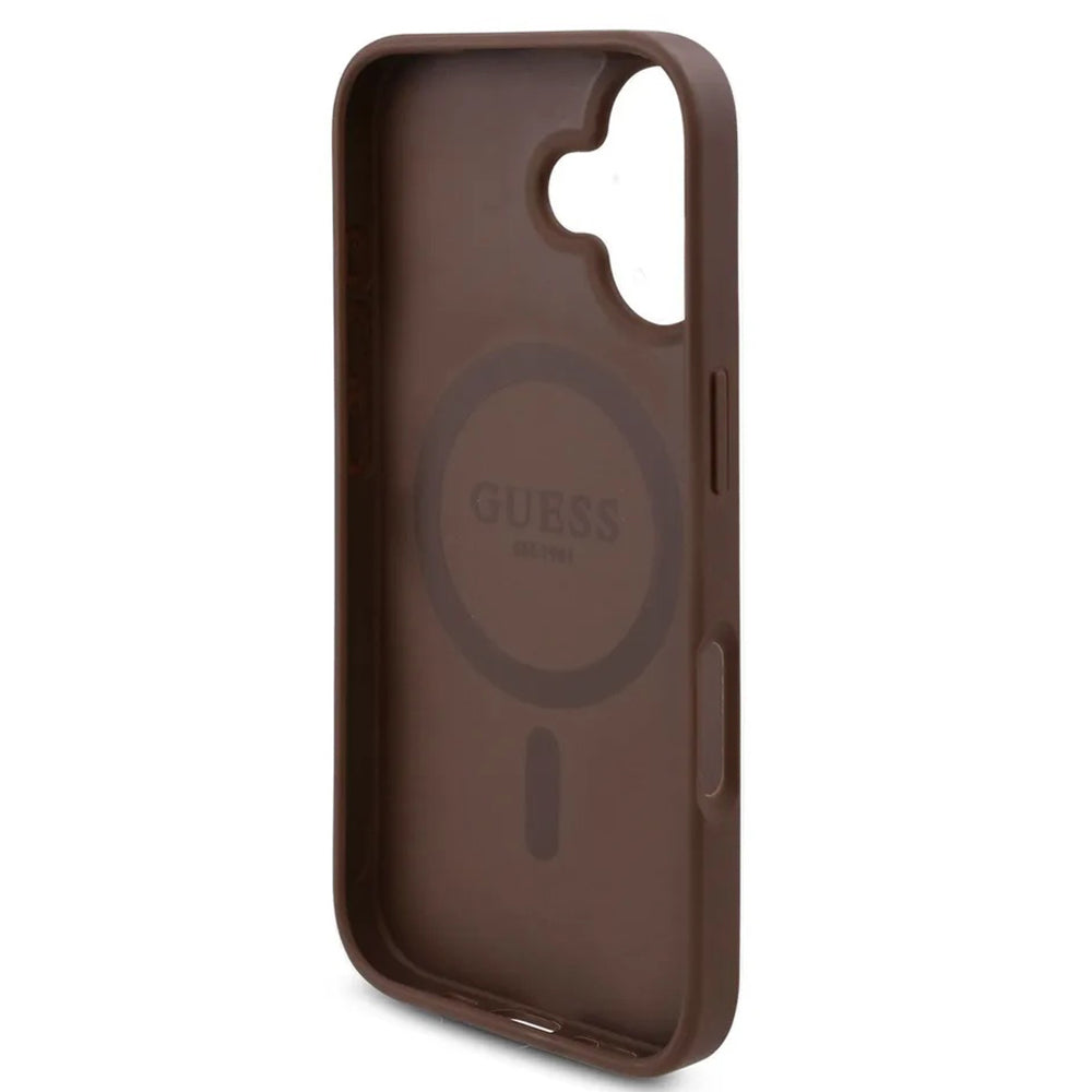 Funda MagSafe para Apple iPhone 16, Guess, 4G Flowers Print, Marrón