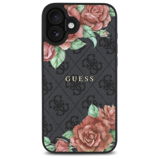 Funda MagSafe para Apple iPhone 16, Guess, 4G Flowers Print, Negra
