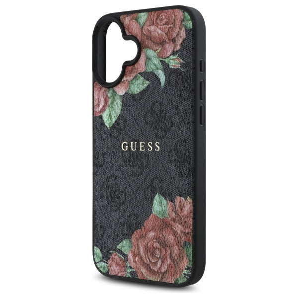 Funda MagSafe para Apple iPhone 16, Guess, 4G Flowers Print, Negra