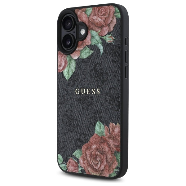 Funda MagSafe para Apple iPhone 16, Guess, 4G Flowers Print, Negra