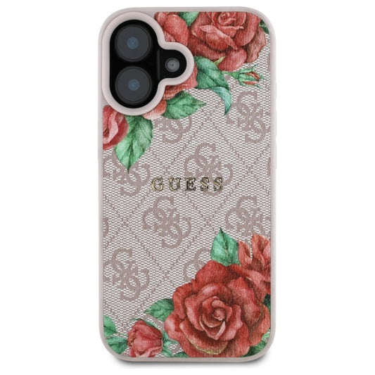 Funda MagSafe para Apple iPhone 16, Guess, 4G Flowers Print, Rosa