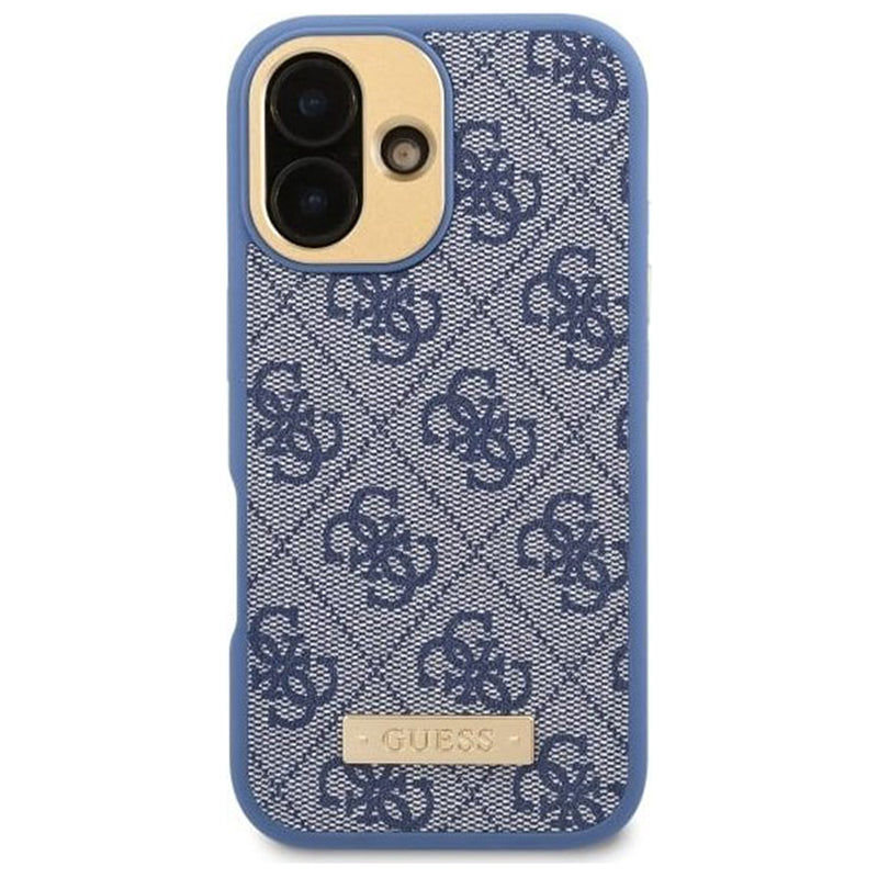 Funda MagSafe para Apple iPhone 16, Guess, 4G Logo Plate, Azul
