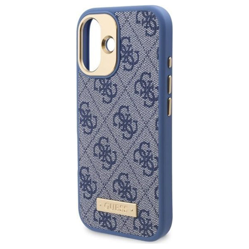 Funda MagSafe para Apple iPhone 16, Guess, 4G Logo Plate, Azul