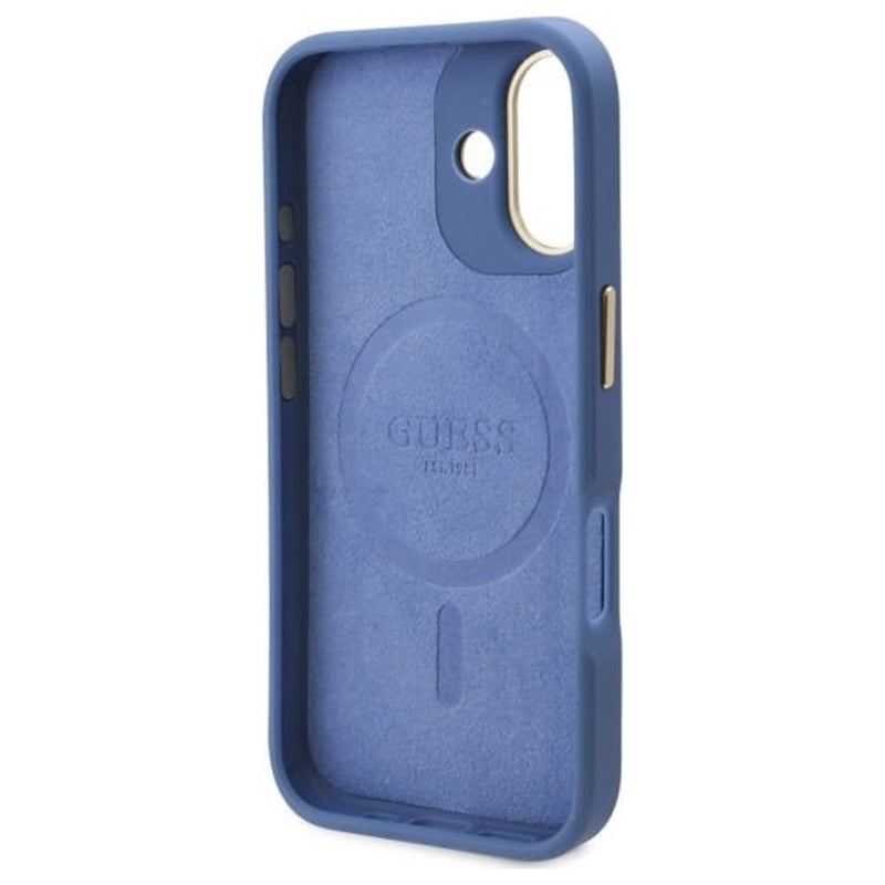 Funda MagSafe para Apple iPhone 16, Guess, 4G Logo Plate, Azul