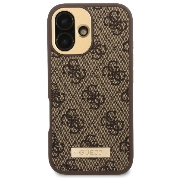 Funda MagSafe para Apple iPhone 16, Guess, 4G Logo Plate, Marrón