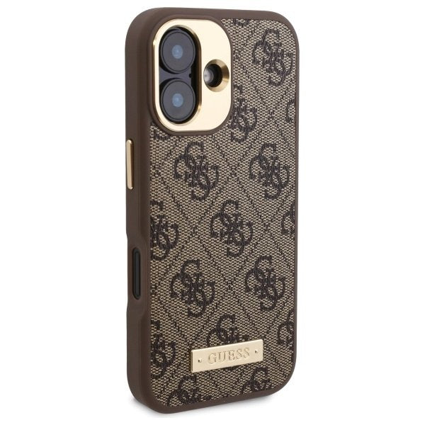 Funda MagSafe para Apple iPhone 16, Guess, 4G Logo Plate, Marrón