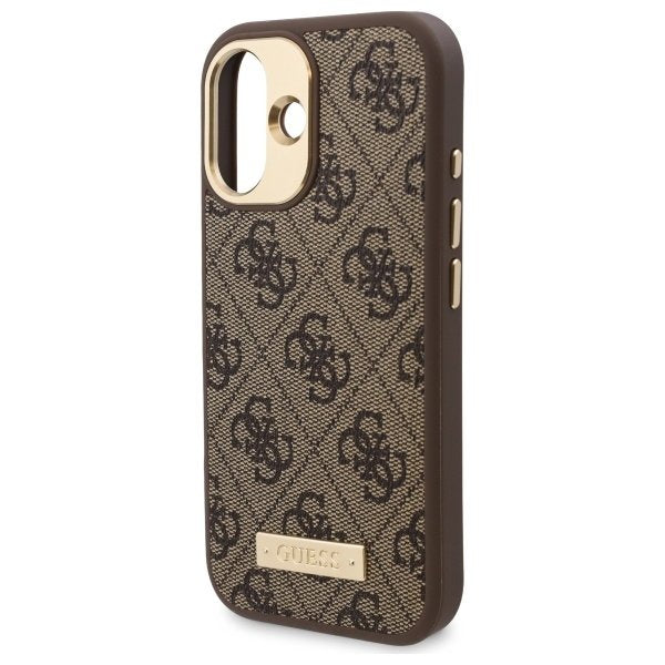 Funda MagSafe para Apple iPhone 16, Guess, 4G Logo Plate, Marrón