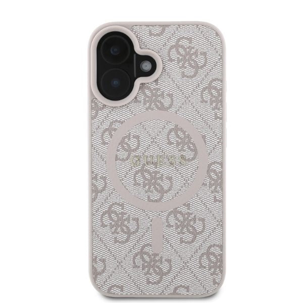Funda MagSafe para Apple iPhone 16, Guess, 4G Ring Classic Logo, Rosa