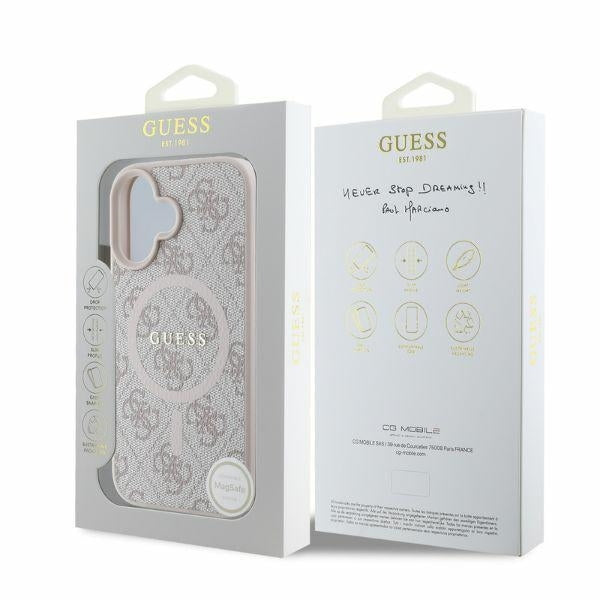 Funda MagSafe para Apple iPhone 16, Guess, 4G Ring Classic Logo, Rosa