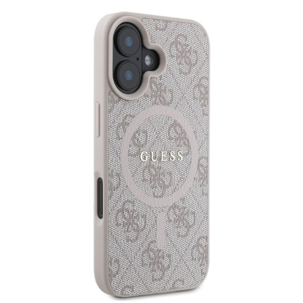 Funda MagSafe para Apple iPhone 16, Guess, 4G Ring Classic Logo, Rosa
