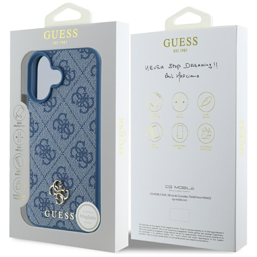 Funda MagSafe para Apple iPhone 16, Guess, 4G Small and Classic Logo, Azul