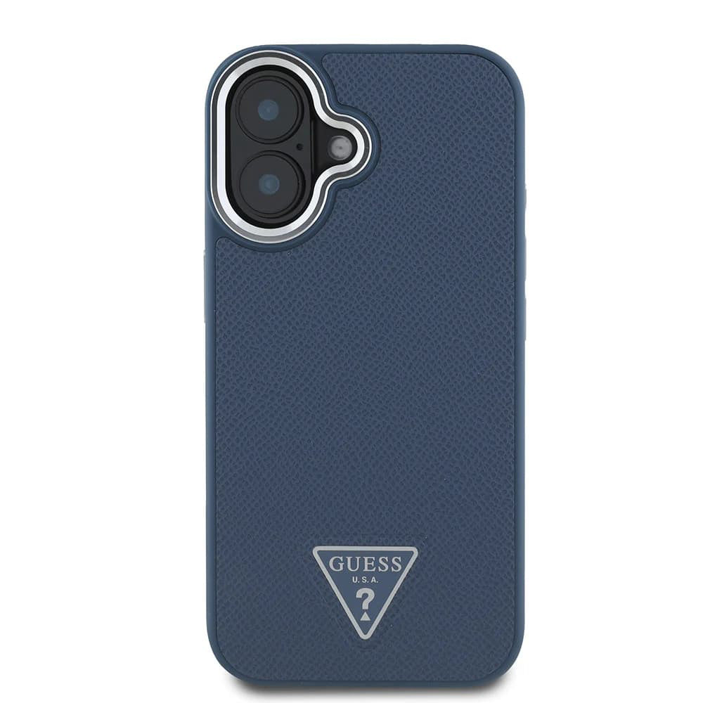 Funda MagSafe para Apple iPhone 16, Guess, Logo Triángulo Granulado, Negra