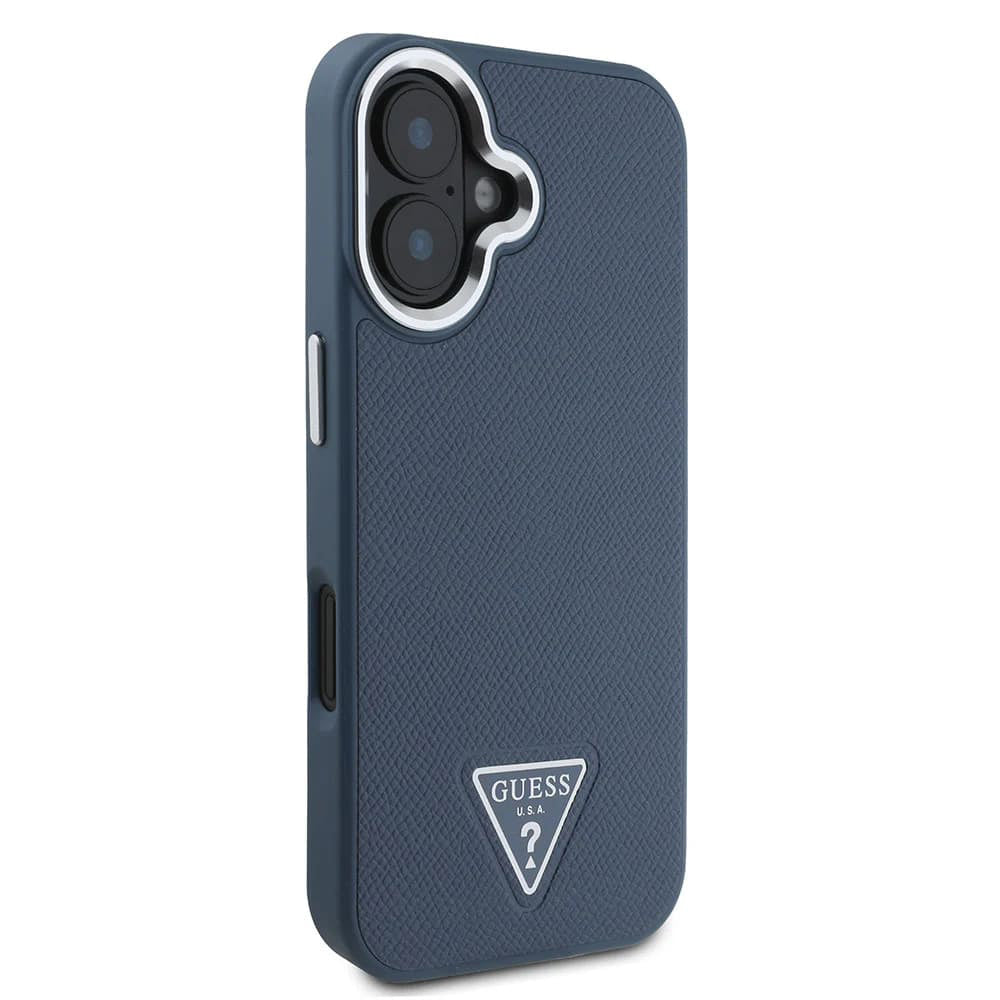 Funda MagSafe para Apple iPhone 16, Guess, Logo Triángulo Granulado, Negra