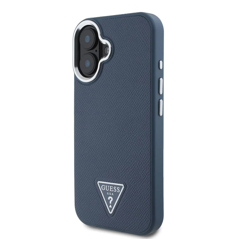 Funda MagSafe para Apple iPhone 16, Guess, Logo Triángulo Granulado, Negra
