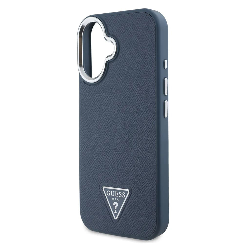 Funda MagSafe para Apple iPhone 16, Guess, Logo Triángulo Granulado, Negra