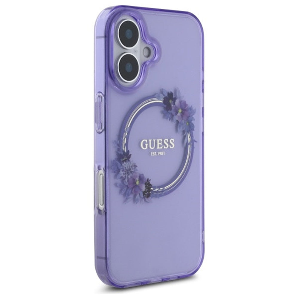 Funda MagSafe para Apple iPhone 16, Guess, IML Flowers Wreath, Rosa