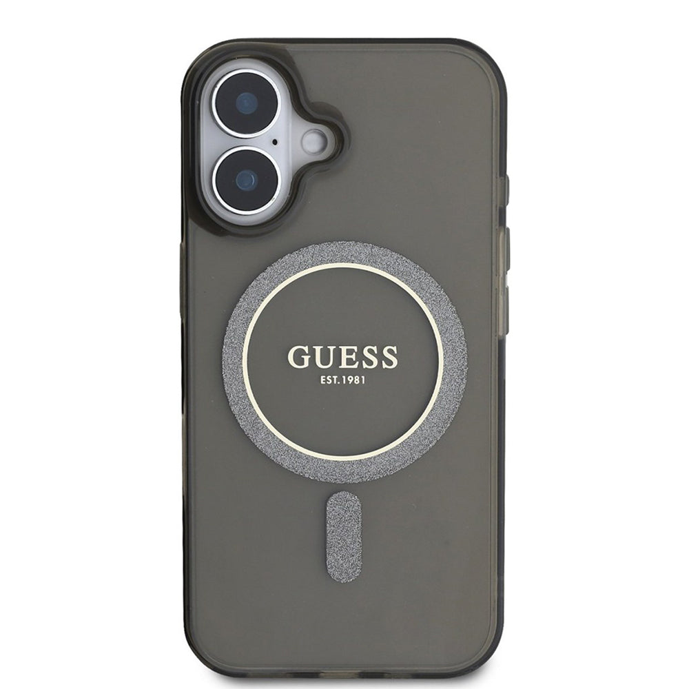 Funda MagSafe para Apple iPhone 16, Guess, IML Glitter Circle, Negra