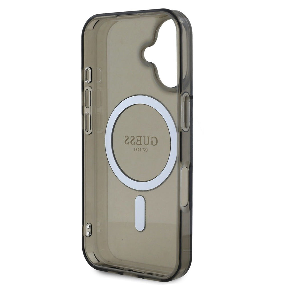 Funda MagSafe para Apple iPhone 16, Guess, IML Glitter Circle, Negra