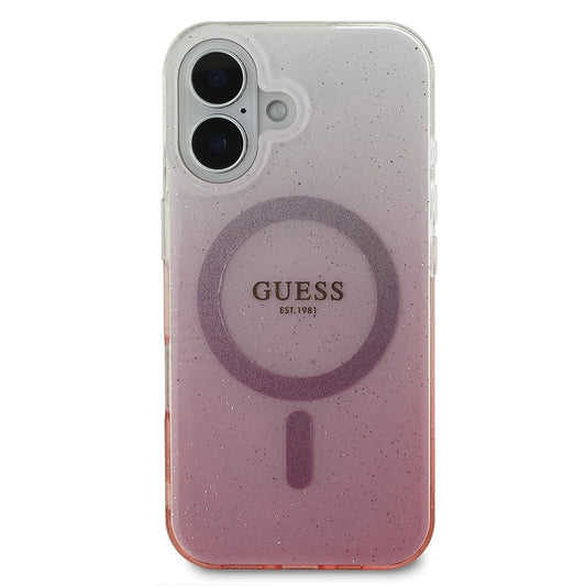 Funda MagSafe para Apple iPhone 16, Guess, IML Glitter Gradient, Rosa