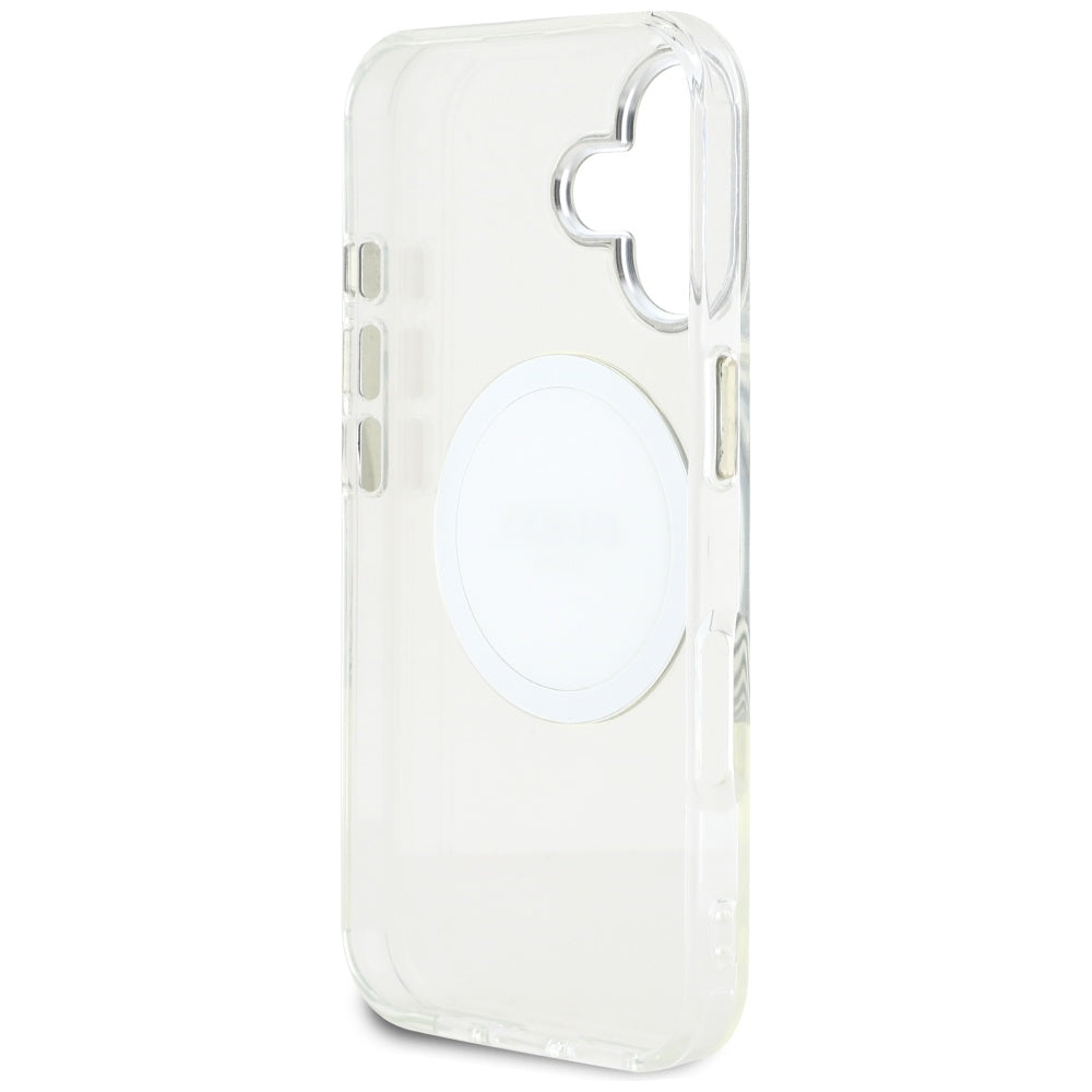 Funda MagSafe para Apple iPhone 16, Guess, IML Metal Colored Circle, Blanca