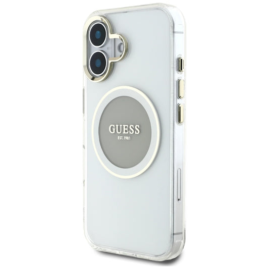 Funda MagSafe para Apple iPhone 16, Guess, IML Metal Colored Circle, Gris