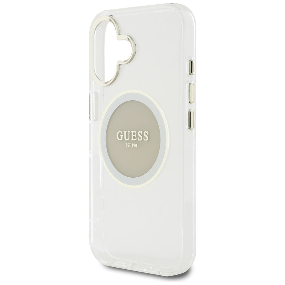 Funda MagSafe para Apple iPhone 16, Guess, IML Metal Colored Circle, Gris