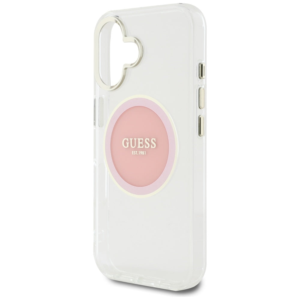 Funda MagSafe para Apple iPhone 16, Guess, IML Metal Colored Circle, Rosa