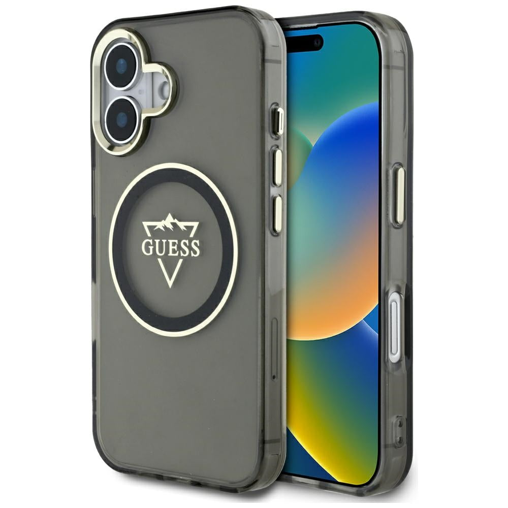 Funda MagSafe para Apple iPhone 16, Guess, IML Metal Mountain Logo, Negra