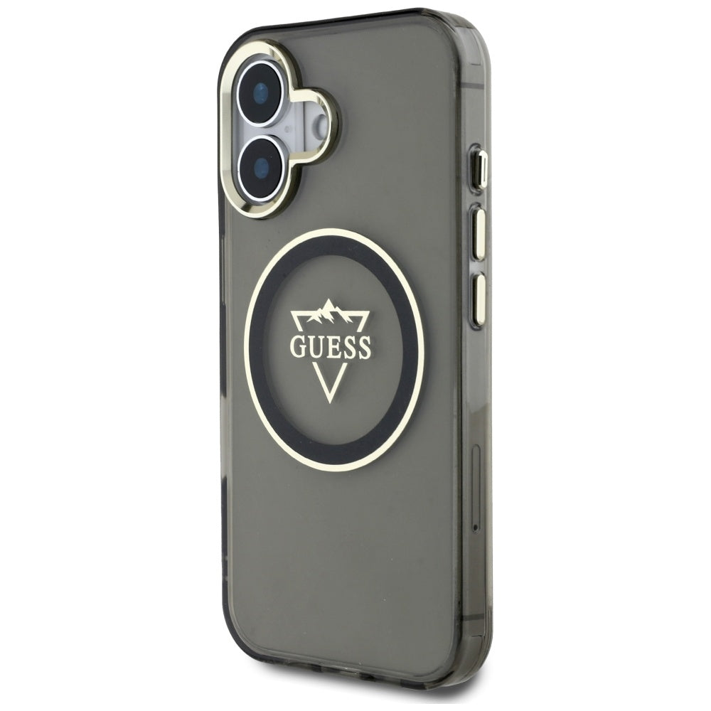Funda MagSafe para Apple iPhone 16, Guess, IML Metal Mountain Logo, Negra