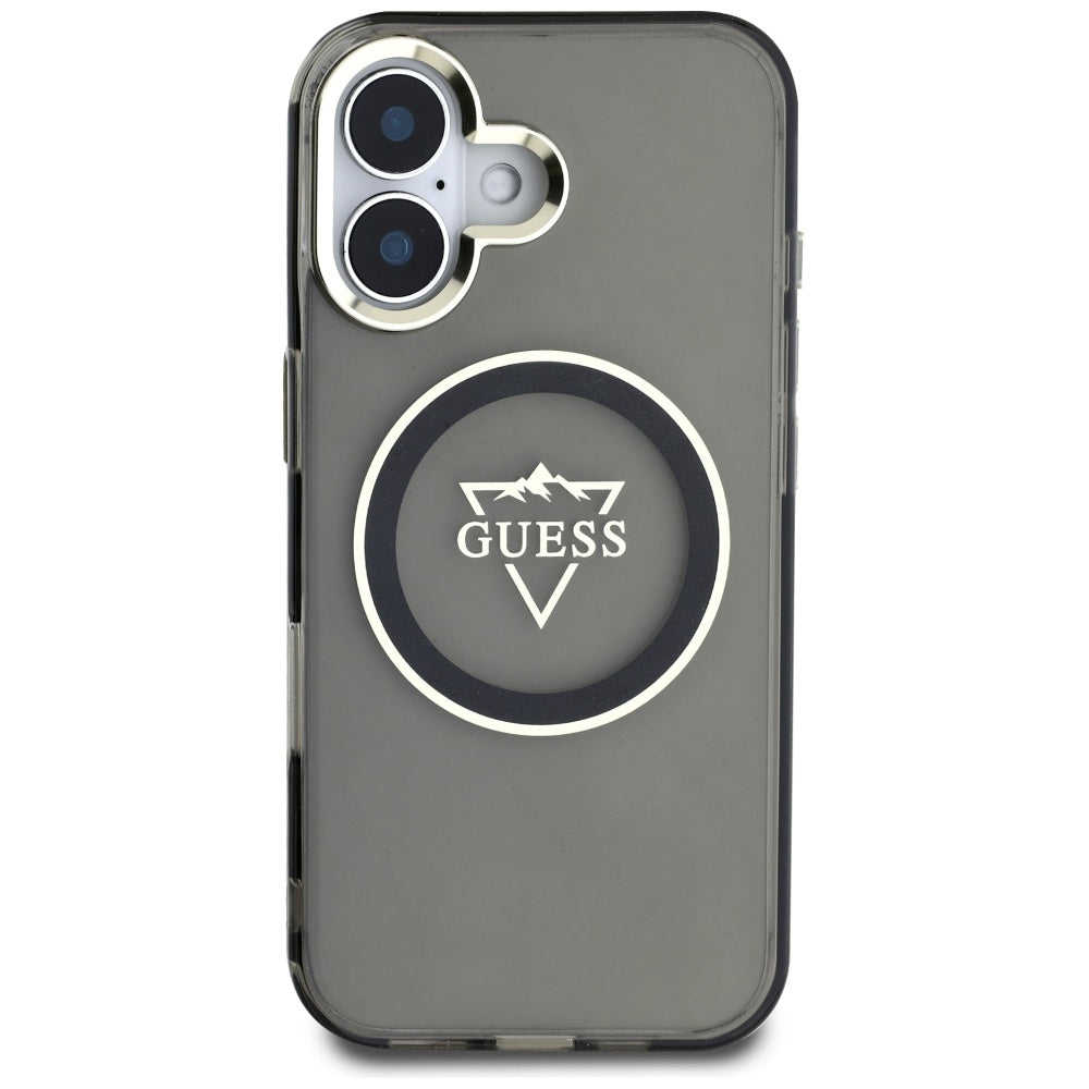 Funda MagSafe para Apple iPhone 16, Guess, IML Metal Mountain Logo, Negra