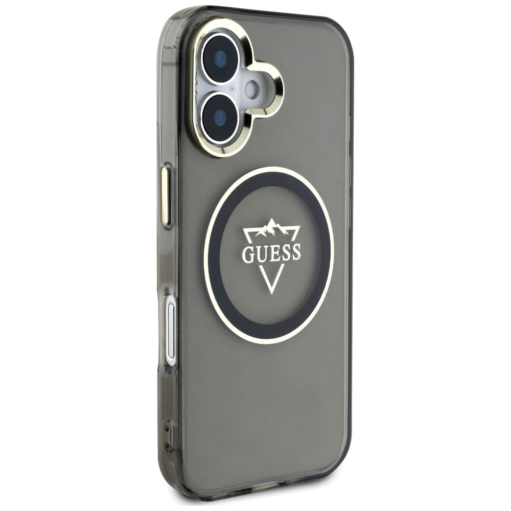 Funda MagSafe para Apple iPhone 16, Guess, IML Metal Mountain Logo, Negra