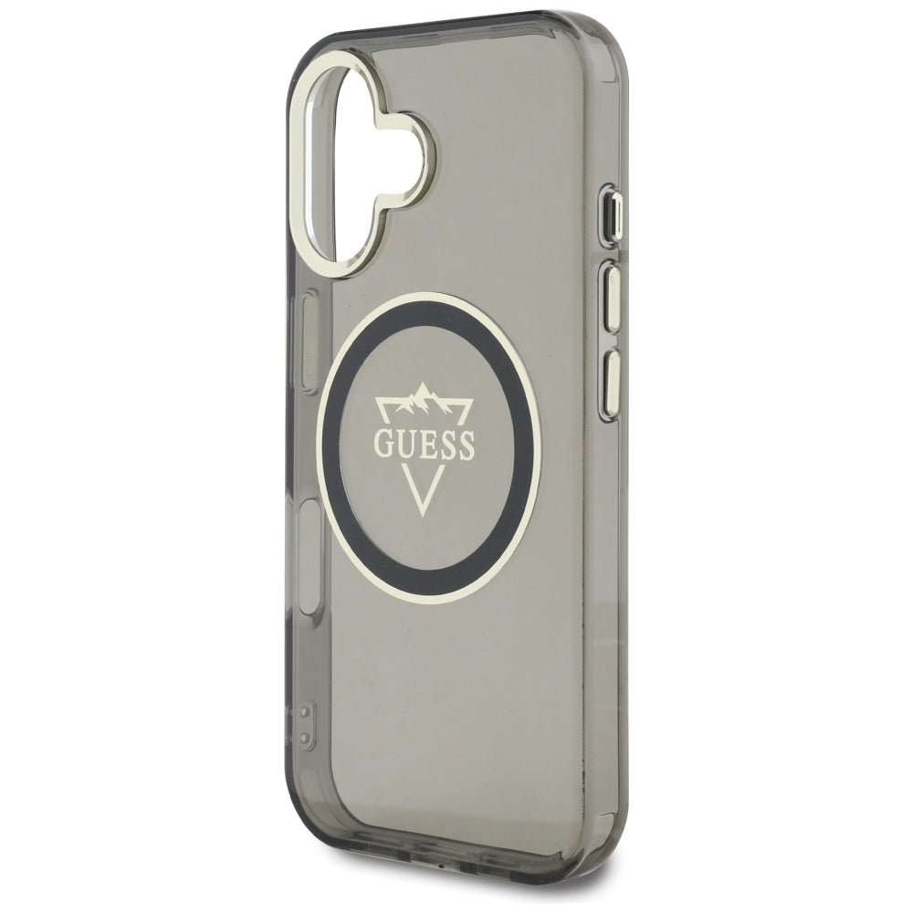 Funda MagSafe para Apple iPhone 16, Guess, IML Metal Mountain Logo, Negra