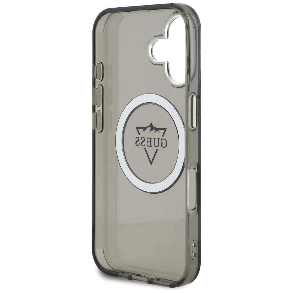 Funda MagSafe para Apple iPhone 16, Guess, IML Metal Mountain Logo, Negra