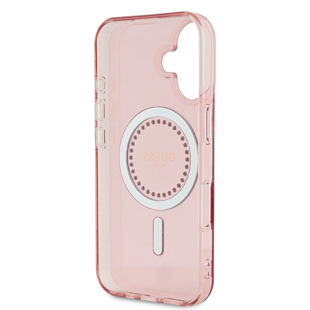 Funda MagSafe para Apple iPhone 16, Guess, IML Rhinestones Ring, Rosa GUHMP16SPFTDTEP