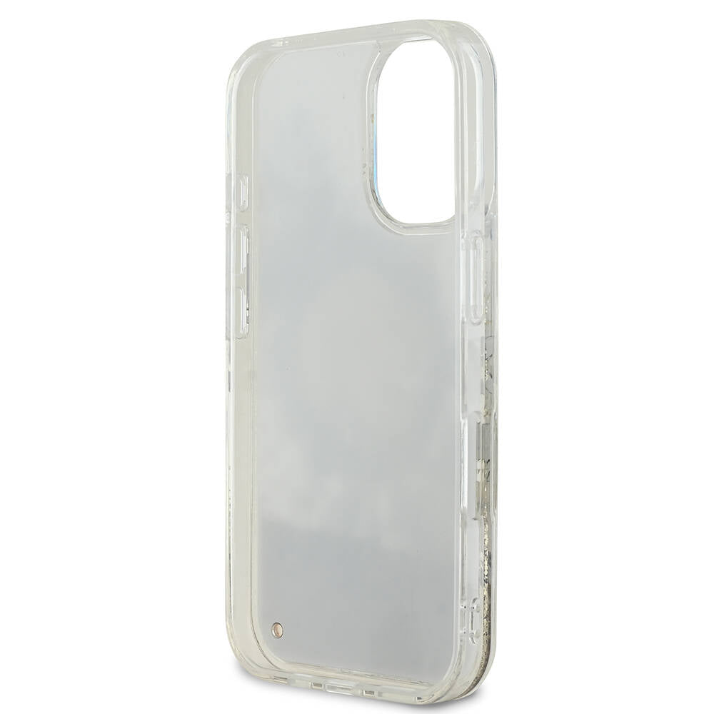 MagSafe Case for Apple iPhone 16, Guess, Liquid Glitter Flower, Beige